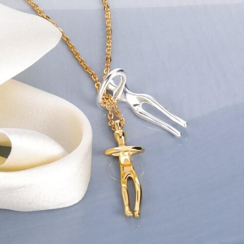 New Necklace for Women Vintage Choker Double-People Shaped Embrace Couples Gold Silver Color Stainless Steel Chain Pendant Gift