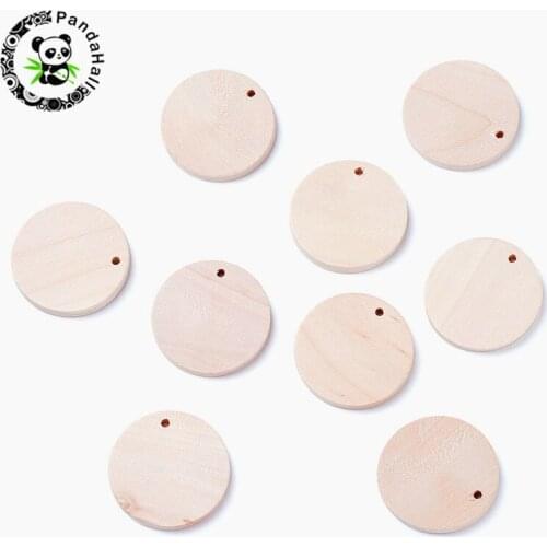 10pcs Natural Flat Round Wood Charm for Earrings Jewelry Making DIY Decorative Pendant 34.5x3.5mm Hole: 1mm