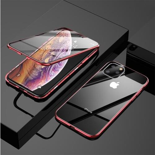 10 PCS Double Magnetic Case For iPhone 11 pro MAX Metail Magnetic 360 Shockproof Glass Cover For iPhone 11 Pro