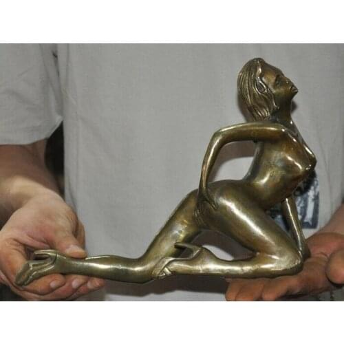 10" Old China Chinese bronze Sexy Beautiful Woman Beauty Belle Statue