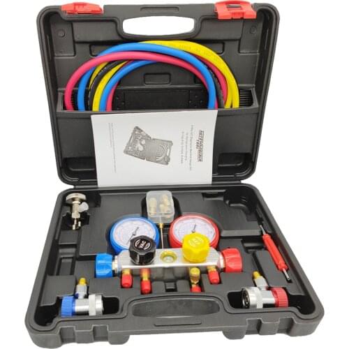 2021 4 Way AC Manifold Gauge Set HVAC Diagnostic Freon Charging Tool for Auto Household R134A R22 R410A 5FT Hose Quick Coupler