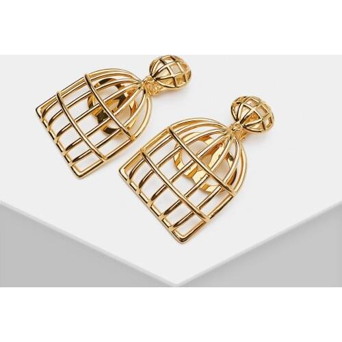 2021 Fashion birdcage gold color big size fashion show drop earring