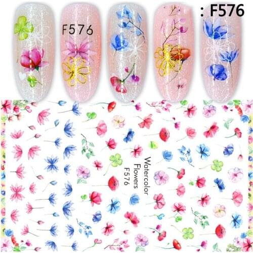 3D Nail Sticker Spring Autumn Self-Adhesive Glue Stickers Colorful Translucent Flowers Stickers for Manicure Nail Art Decoration