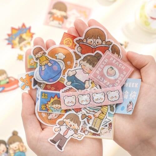 40pcs Ball head girl series sticker INS Small Fresh And Cute Creative Material Diy Journal Decorative Stationery School Supplies