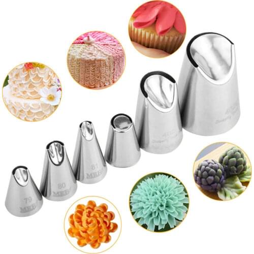 6pcs Chrysanthemum Cream Nozzles Birthday Cake Decorating Tools Stainless Steel Icing Pipping Nozzles Pastry Tip Baking Tools