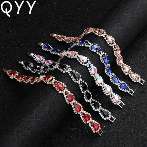 5 Colors Water Drop Alloy Rhinestone Bracelets & Bangles Fashion Party Crystal Women Girls Long Big Size Charm Bracelet