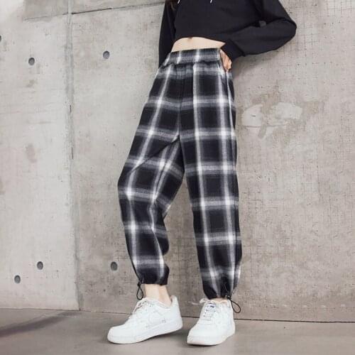Black Plaid Loose Trousers Toddler Big Girls Mid Waist Harm Pants Clothes New Casual 2021 Autumn Child Trouser For Kids Bottoms