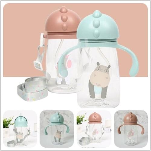 420ml Portable Lovely Animal Hippo Tritan Water Bottle Student Children Portable Kettle Milk Drinkware with Silicone Straw