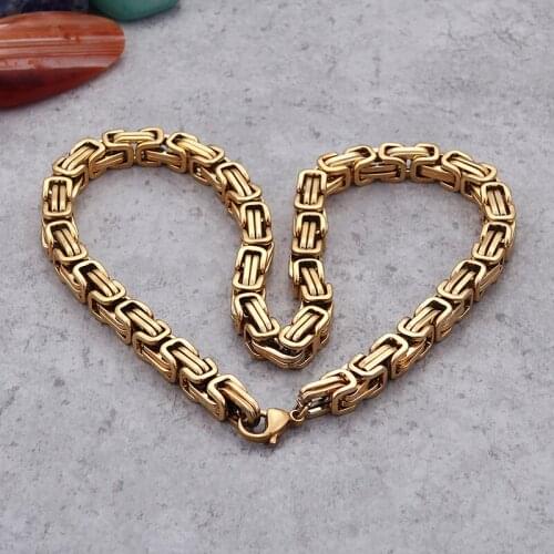 Hip-hop Gold 5mm/6mm/8mm Brand new Stainless Steel Fashion Byzantine Chain Necklace Bracelet Hip-Hop Mens Women Jewelry 8''-24