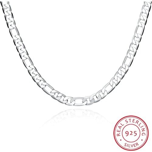 LEKANI 925 Sterling Silver Men Necklace Jewelry Wholesale Silver 6MM 20'' 50cm Trendy Long Figaro Chain Necklace Fine Jewelry