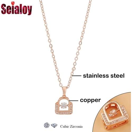 High Quality Korea Rose Gold Stainless Steel Chain CZ Handbag Pendant Necklace For Women Crystal Charm Girls Necklace Gift