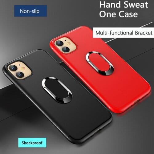 For iPhone 11 Pro Max Case Luxury Silicone Shockproof Cover With Magnetic Metal Finger Holder Ring Stand Casing