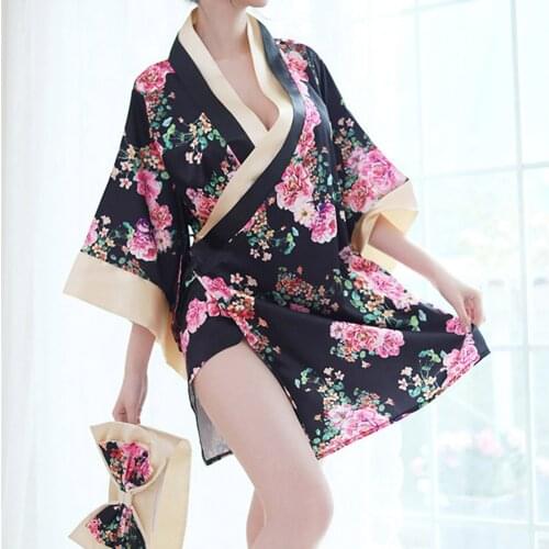 Flower Kimono Cosplay Suit Erotic Lingerie Women Lady Floral Print Robe Bathrobe Spa Sauna Nightgowns Sleepwear Nightwear Gowns