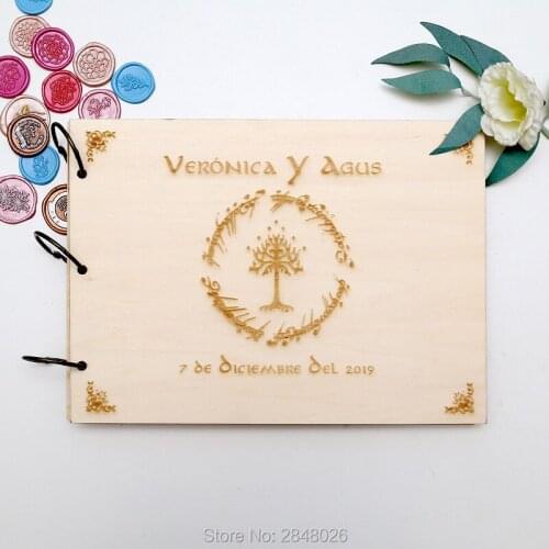 Rustic personalized wedding guest book,Custom Lord of rings wooden Wedding guestbook, personalized elegant photo album