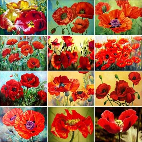 Evershine Diamond Painting Poppy Full Square Round Diamond Embroidery Sale Flower Rhinestone Pictures Home Decoration