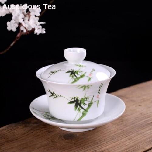 1piece Hand Painted Blue And White Porcelain Gaiwan Tureen Chinese Ceramic Tea Bowl Set Covered With Cup Saucer Personal Cups