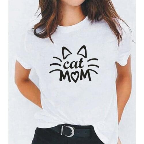 Funny Cat Graphic Letter Print T Shirt Women Tops Summer Short Sleeve Harajuku Tee Shirt Femme Casual T-shirt Camiseta Mujer