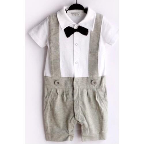 Hooyi Baby boy romper one-piece bowtie fashion baby clothes body suits 100% COTTON Jumpsuits Tuxedo