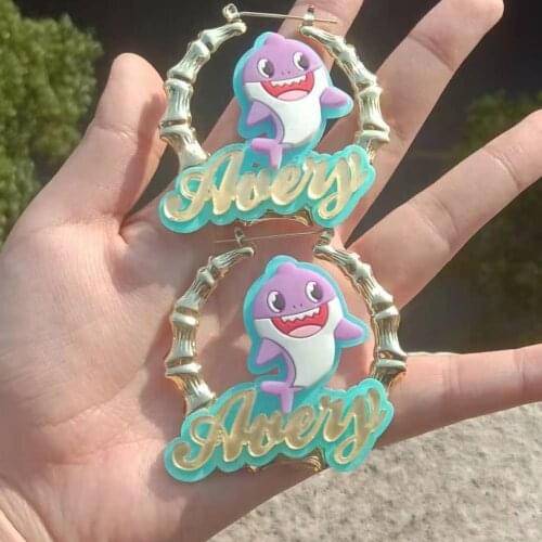 3UMeter Customized Bamboo Acrylic Earrings Cute Children Cartoon Name Earrings Set Personalized Custom Name Earrings Gift