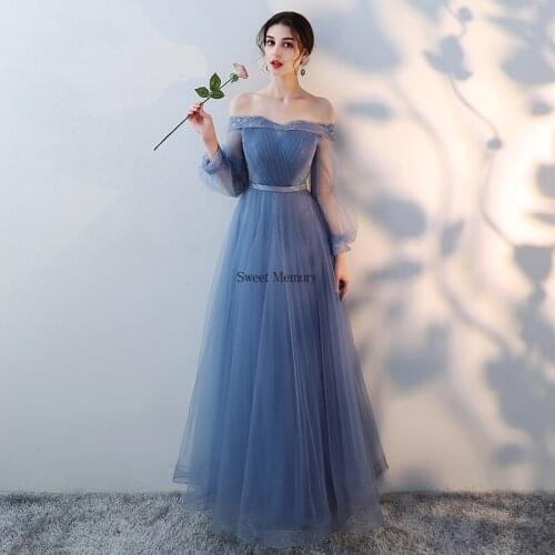 J7118 Sweet Memory Women Blue Bridesmaid Dress Prom Gown Summer Long Slim Lace Up Wedding Party Dresses For Birthday Homecoming