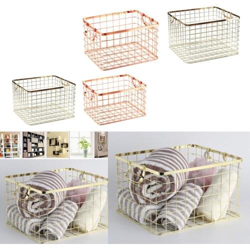 Metal Wire Dirty Clothes Basket Laundry Storage Bin Baskets with 2 Handles-Rose Gold Luxurious Texture