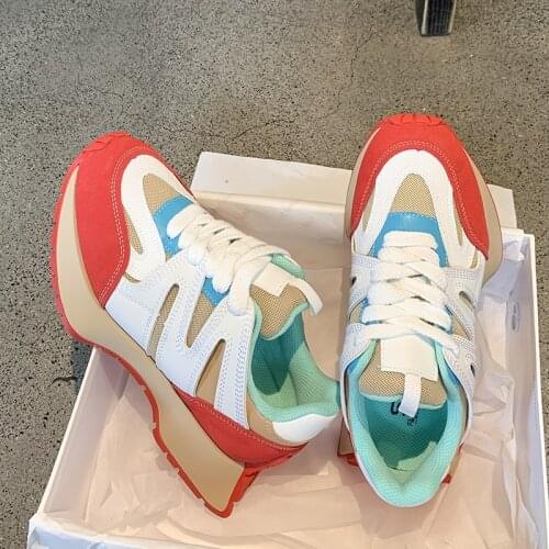 Spring Thick Sole Casual Daddy Shoes Hot Selling Women Flat Platform Patchwork Sneakers Outdoor Walk Tennis Shoes 2021 Unisex