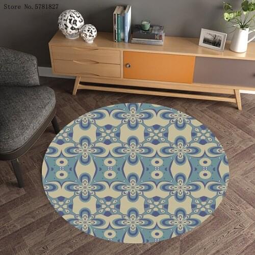 European Pattern Round Carpet 3D Print Golden Flower Chain Carpet Home Custom Retro Floor Carpet For Living Room Floor Rug