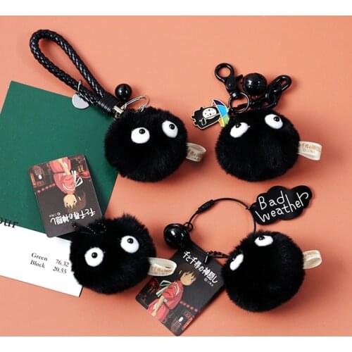 Spirited Away Briquettes Elf Doll Toy Black Charcoal Ball Plush Wizard Keychain Studio Ghibli Bag Pendant Jewelry Girls Gifts