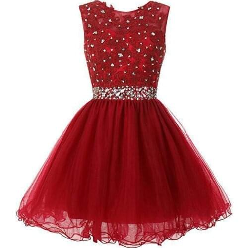 Sweet O-Neck Beaded Tulle Homecoming Dresses Lace Appliques Short Evening Gowns