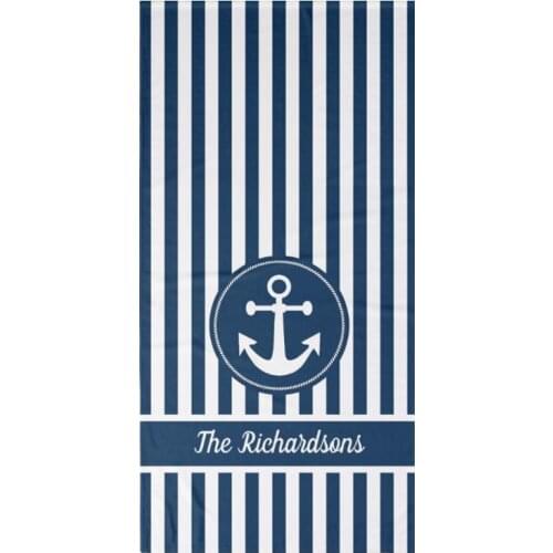 Nautical anchor with rope Navy blue stripes Personalized bathroom towel Set Classic Custom Name Text Face towels Birthday gift