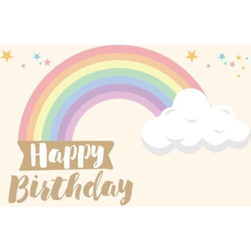 Cartoon Rainbow Printing Champagne Birthday Backdrop Party Room Decor Photo Booth Studio Prop