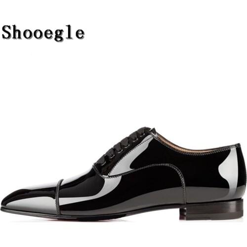 Own Brand SHOOEGLE Men Dress Shoes Patent Leather Loafer Mens Spring Summer Fashion Black Lace-up Wedding Shoes Free Shipping