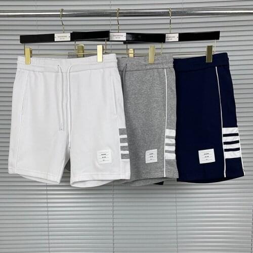 2021 Fashion TB THOM Brand Casual Shorts Men Summer Cotton Casual Sports Trousers Striped Loose Knee Length Jogger Track Pants