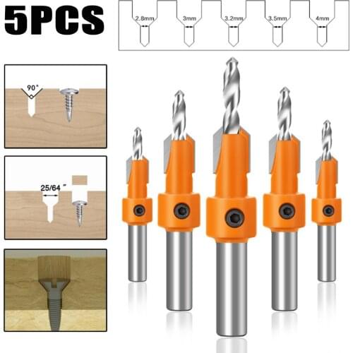 8mm Shank Woodworking Countersink Router Drill Bit Set Screw Extractor Demolition for Wood Milling Cutter