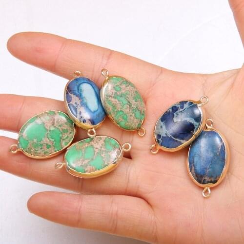 Natural Stone Double Hole Connector Egg Shape Emperor Stone Charms Pendant for Jewelry Making Necklace DIY Bracelet 1Pcs