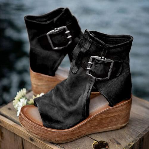Women Shoes High Heel 2021 Platform Sandals Wedge Women Closed Toe Romen Shoes Women Buckle High Top Sandals Tacones Mujer