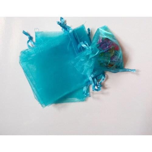 Lake Blue Organza Bag 100pcs Jewelry Packaging Display Jewelry Gift Bags Wedding Drawstring Bag Woman Gift Storage Display Bags