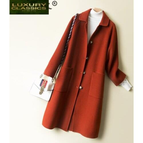 Coat Elegant Women Winter Autumn Clothes 2021 Korean 100% Wool Coat Female Long Woolen Jacket Cashmere Abrigo Mujer 7616