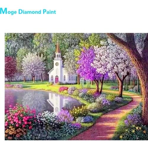 Park Church Landscape Diamond Painting Round Full Drill Scenic Nouveaute DIY Mosaic Embroidery 5D Cross Stitch Home Decor Gifts