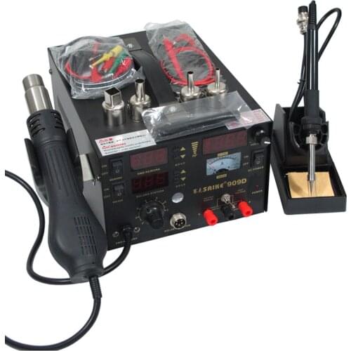 SAIKE 909D 3 in 1 Soldering Station Hot air gun+Soldering Iron+DC Power Supply 15V 2A 220V 110V