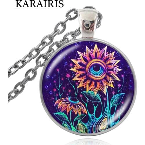 KARAIRIS Retro Art Necklace Glass Round Pendant Creative Charm Sweater Chain Necklaces Jewelry Men Women Favorite Gift Souvenir