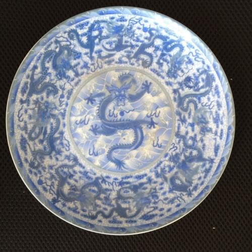 Collectable Chinese Style Cloisonne Qianlong Dragon Pattern Of Blue And White Porcelain Plate Dish