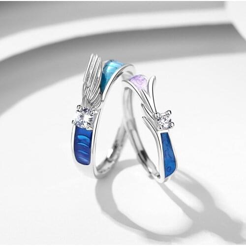 Silvology 925 Sterling Silver Angel and Devil Couple Rings Original Design Creative Engagement Ring Valentines Day Jewelry Gift