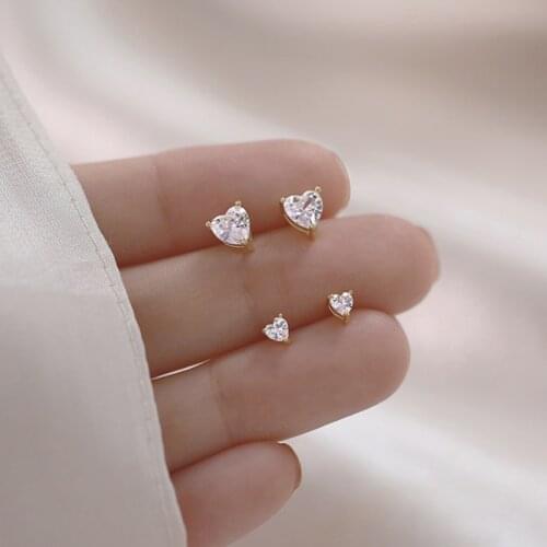 925 Sterling Silver Heart Crystal Earring 3mm/4mm/5mm Zircon Stud Earrings Cute Tragus Ear Stud Piercing Body Jewelry