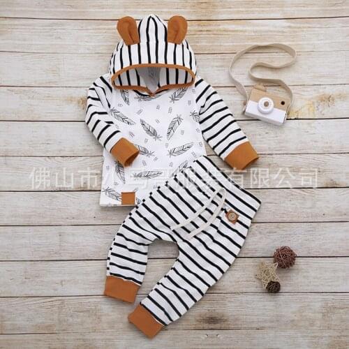 Winter Autumn Baby Newborn Baby Boy Girl Clothes Feather Rompers Tops Striped Pants Clothes Outfits Set enfant fille clothes