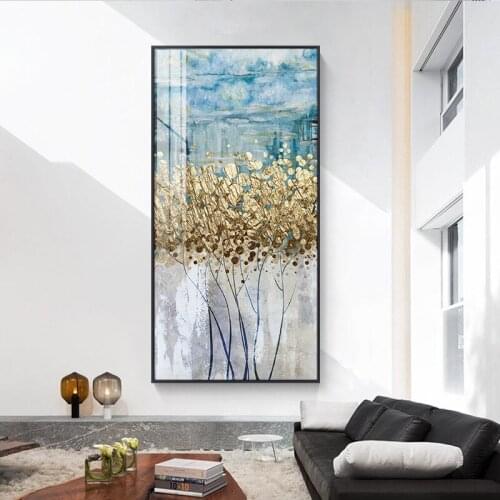Modern Wall Art Canvas Painting Golden Fortune Tree Abstract Golden Art Poster Print Wall Picture for Living Room Porch Decor