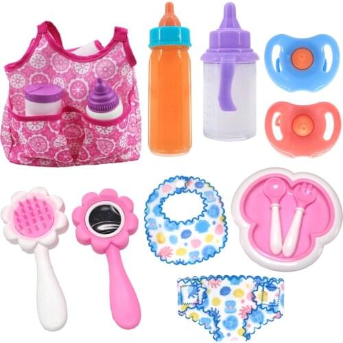 Baby Bottle Diaper Handbag for 43cm Newborn Dolls & 18 inch AG Generation Doll, Toys Doll Accessories Outgoing Carrier Bag
