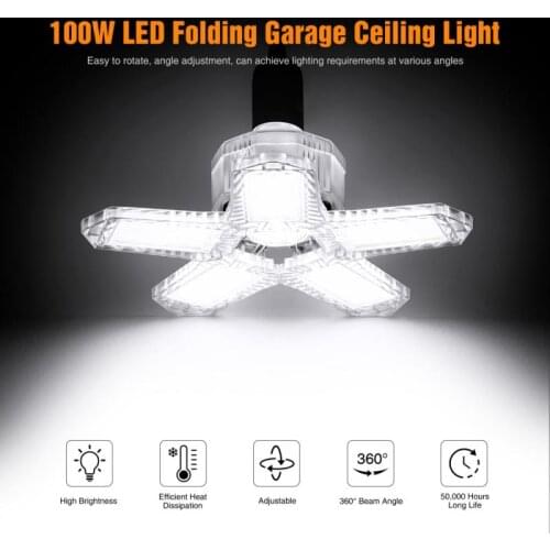 80/100W LED Garage Light Super Bright Deformable Ceiling Lights Bulb High Bay Light Indoor Lamp For Workshop Warehouse Factory