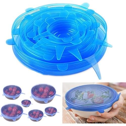6PCS/Set Universal Silicone Lids Stretch Suction Cover Cooking Pot Pan Spill Lid Stopper Home Bowl