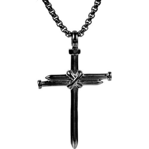 Hip hop 316L Stainless Steel Black Gold Cross Nails Men Necklaces Pendants Chain Punk for Boyfriend Male Jewelry Creativity